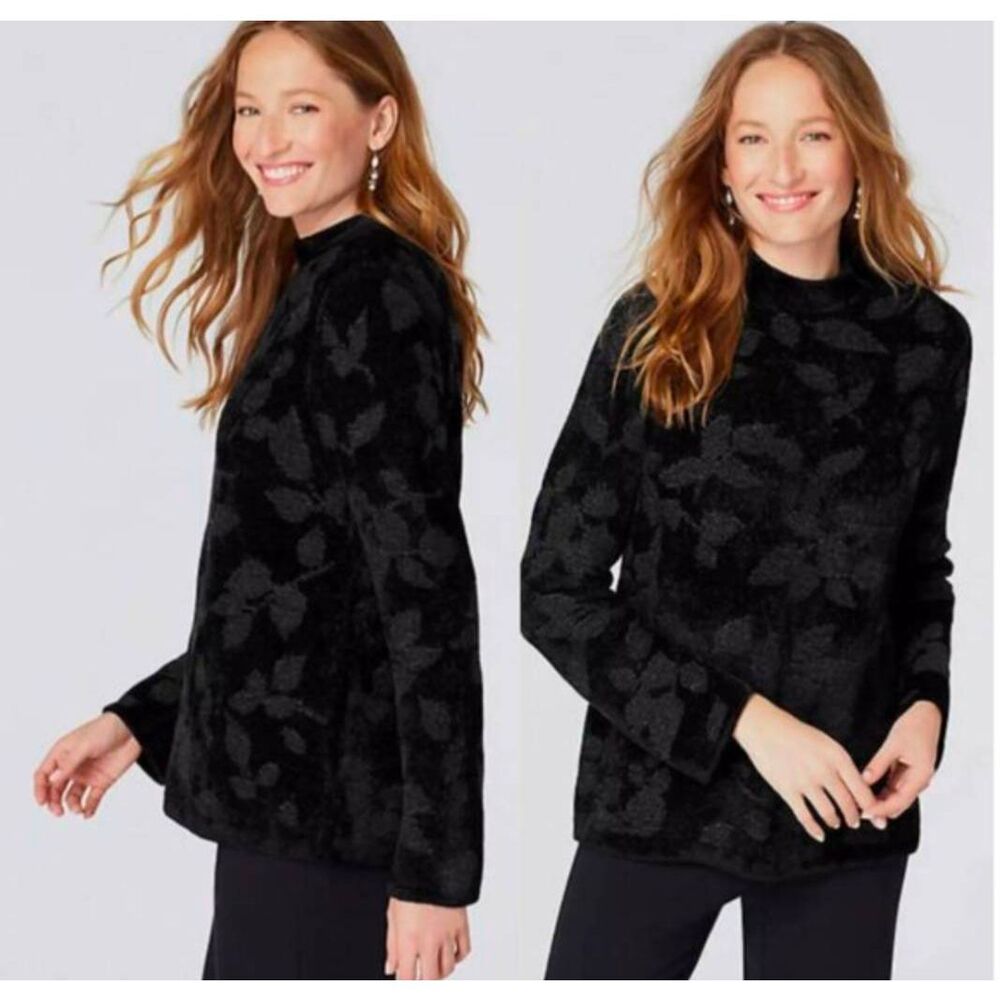 J Jill Black chenille textured tunic wool & silk blend knit sweater womens XL
